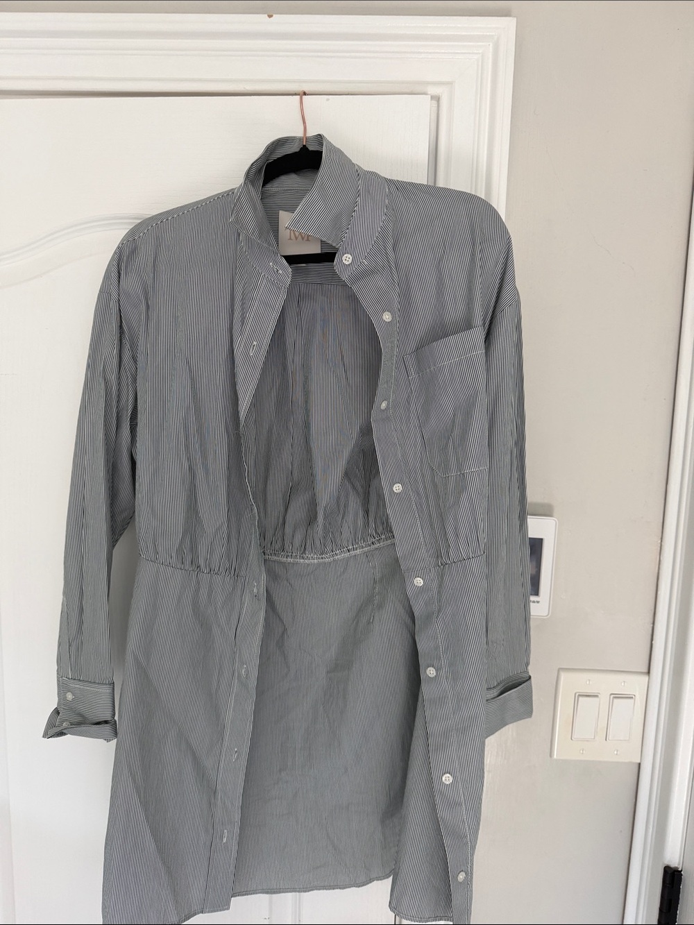 Striped Light Gray Button-Front Women's dress